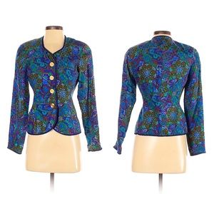 VTG 80s Silk Studio Blazer/Long Sleeve Top with Braided Trim-XS